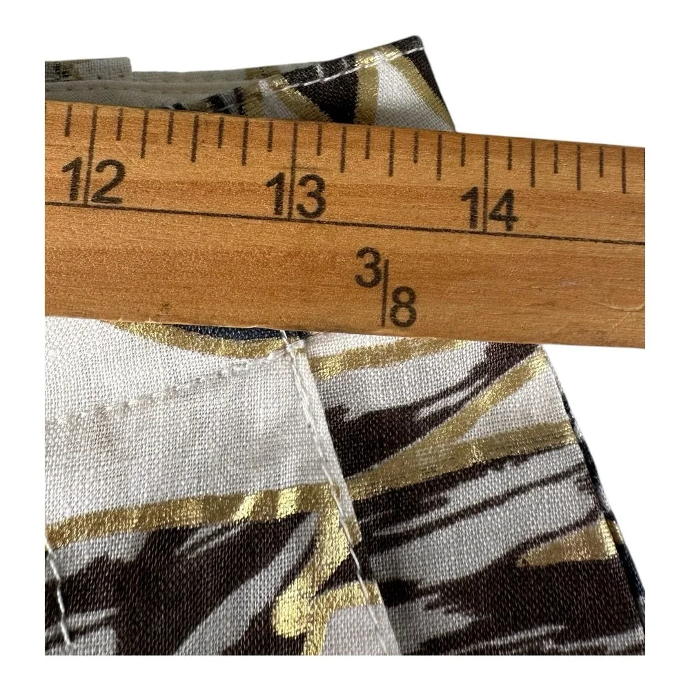 J. Crew Women's Garden Pant Cropped Gold Foil Leaf 100% Linen‎ Size 00